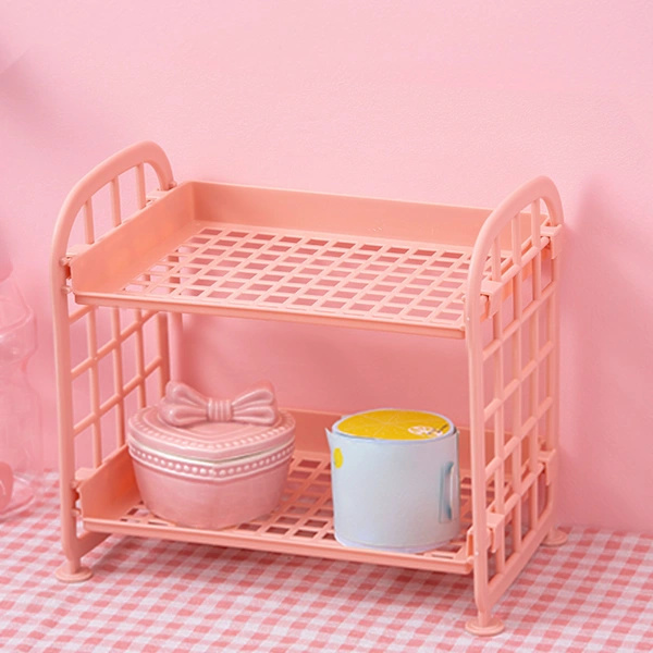 Desktop Storage Rack Double Layer Hollow Design Simple Stylish Desk Shelf Pink