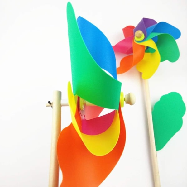 CDQ 5 st vindsnurror, 4,7 tum regnbåge trästolpe väderkvarn Pinwheel Spinner dekorasjon for barn, fest eller hage