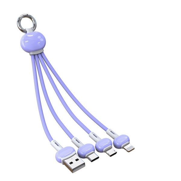Nyckelring 3-i-1 USB hurtigopladningskabel, telefonkabel lilla