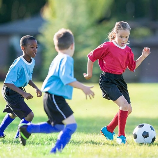 CDQ Barnfotbollsstrumpor Långa Bekväm Andas Snygg från 8-13 år 2 par (blå+röd) Blue + Red