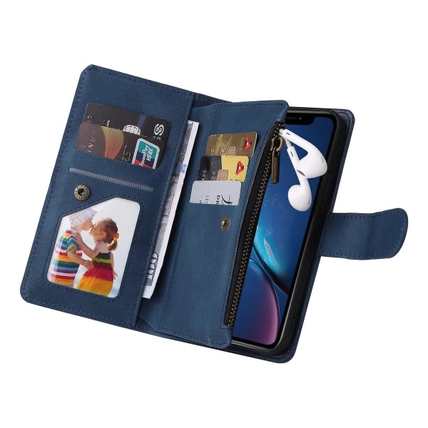 Case För Iphone Xr Läder Flip Folio Case Med Kreditkortshållare Pengarficka Magnetiska knappar Case Kickstand Stötsäker Skydd Blue A