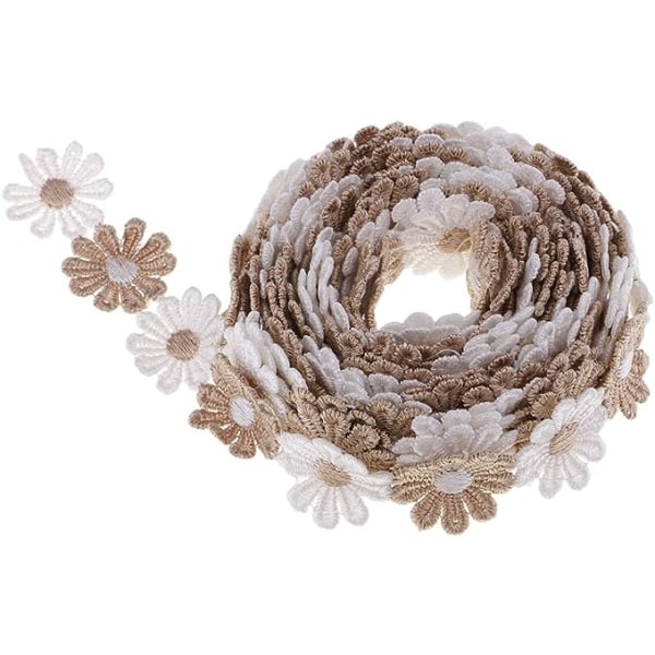 15 meter/pose stofblonde Daisy Flower broderi blonde trim til boligindretning tøj gavekurve - Kaffe CDQ