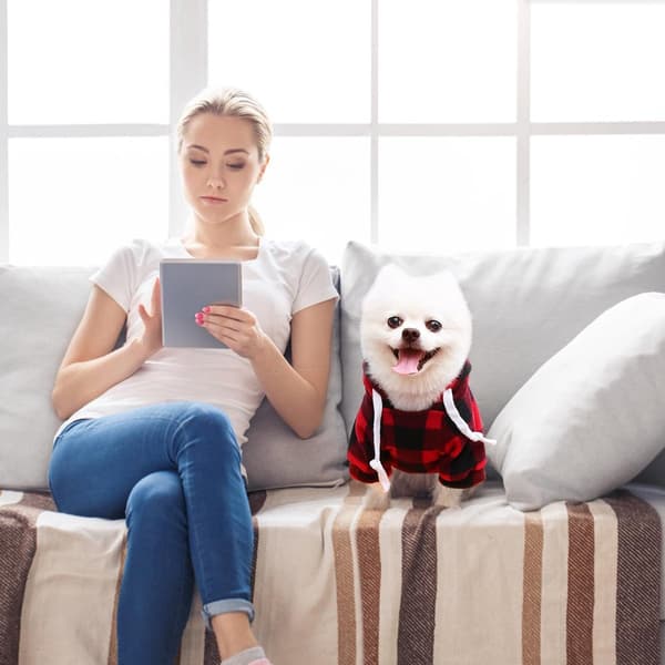 Hundehættetrøje med lynlås, varm bomuldsfleeceblanding, ternet hætte og lomme, til alle hunde, efterår/vinter, rød sort ternet, 3XL