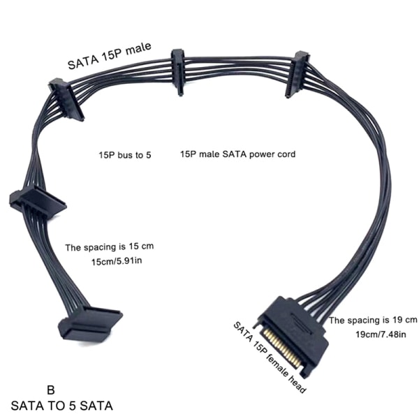 CDQ SATA 15Pin hårddisk Power Splitterkabel sladd sata to 5 sata