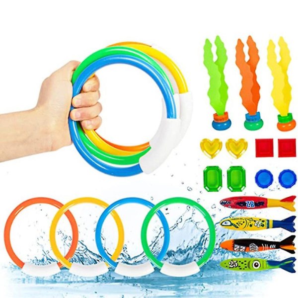 19 stykker Kids Pool Dykleksaker Sett Sommer Undervannspool Dykringar Torpedo Tang Poolleksaker