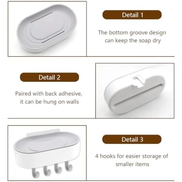 15x8.5x3.5cm 2 Pieces Self-Adhesive Soap Dish Plastic Soap Holder Wall Mounted Soap Dish Shower, Kitchen (Grey)