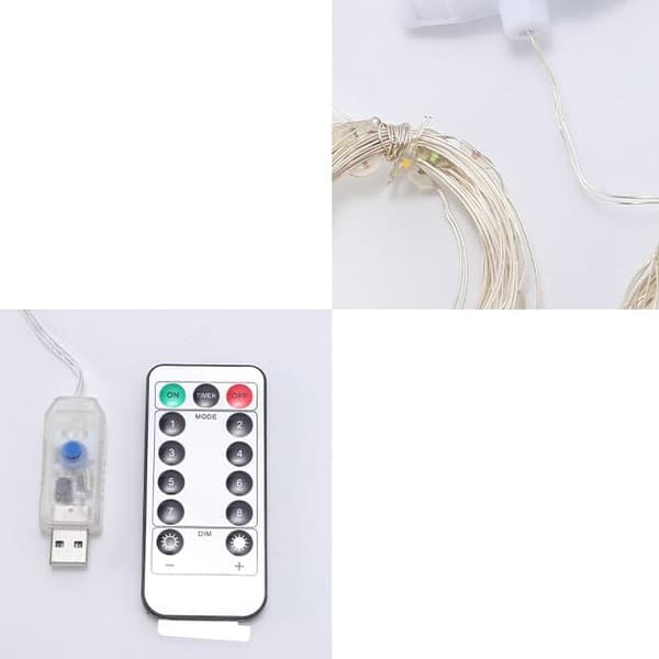 USB-drevne gardinlys LED – 8 moduser, solcellelading, vanntette festlys_TF_TF Gul 300 LED（3*3m）
