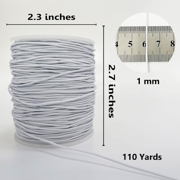 Elastisk Snor til Armbånd, 1 mm x 110 Yards Robust Elastisk Snor til Smykkefremstilling, Halskæder, Perler - V Black and White