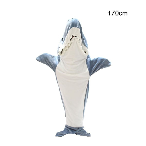 Hai-teppe med hette for voksne - Hai-onesie for voksne - Bærbar hai-teppe - Supermyk og koselig flanellhai-hettegenser - Hai-sovepose 170 cm