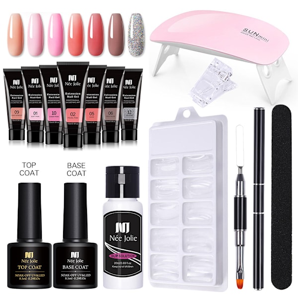 Sæt med negleforlængelsesgel - Neglesæt - Neglelakfarvegel med top- og basecoat - Neglesæt/sæt - Neglesæt til manicure og salon D