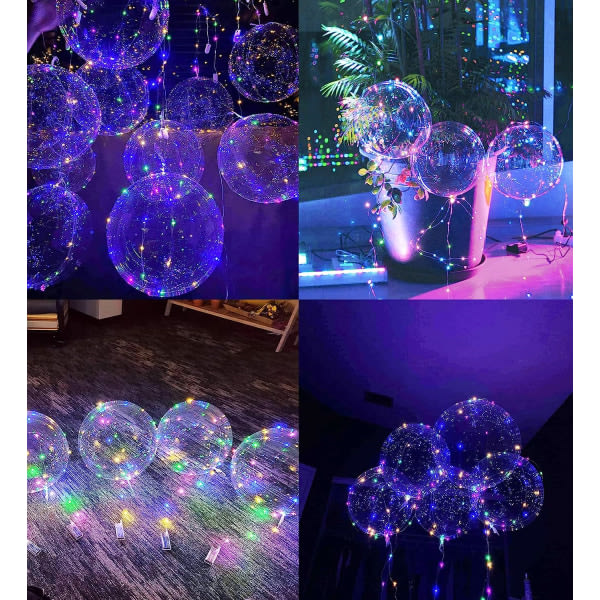 LED-balloner 10-pak, lysballoner 20 tommer klare heliumballoner, glødepæreballoner med lysstrenge til Valentinsdag Farverig