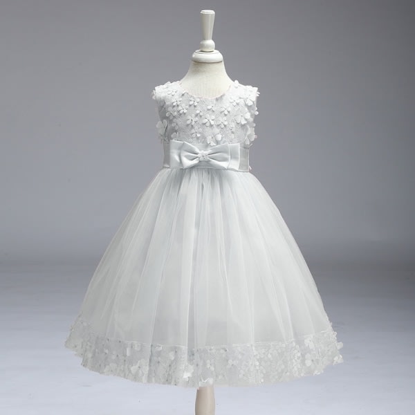Barnkläder Flickor Bowknot Princess Dress Paljett Bröllopsklänning Vit 4/100cm