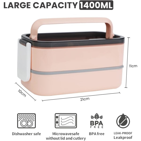 Lunchbox 1 400 ml, Bento Box, Lunchbox med 2 fack ja set