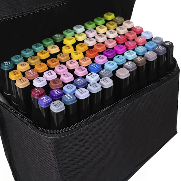 80-pakning - Tuschpenner med Etui Fargeblyanter Dobbeltsidige Pennor Multicolor multifärg
