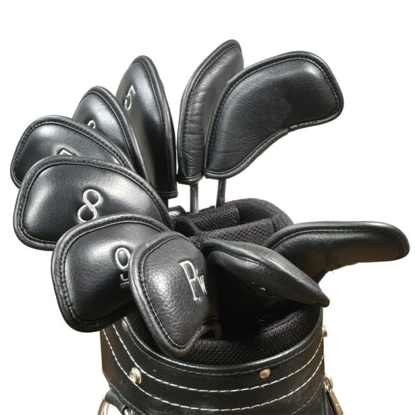 CDQ Läder Golf Iron Covers Club Cover Vattentät Black