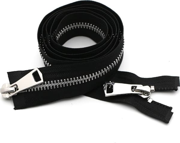 Double Zippers 2-pack - Size 5, 70 cm - Silver Teeth - Black/Silver - Separating - For Jackets, Coats