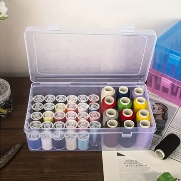 Sewing Thread Storage Box - 2 Compartments - Holds Thread Spools & Accessories - Sewing Basket & Organizer