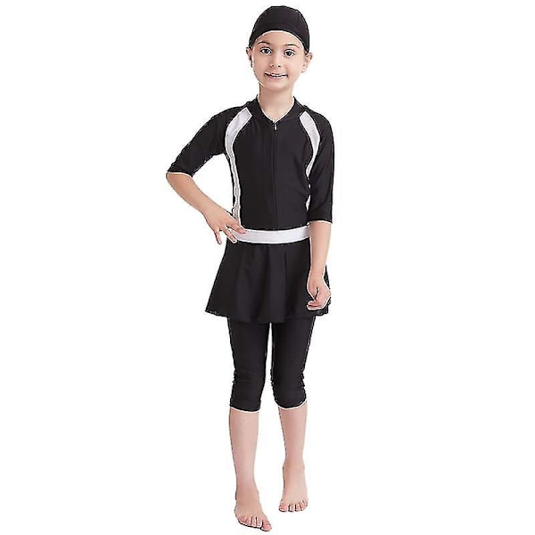 Perfekte Piger Børne Muslimske Badetøj Islamiske Badetøj Mild Hud Burkini Badetøj Strandtøj - Perfet Sort Black 6-7 Years