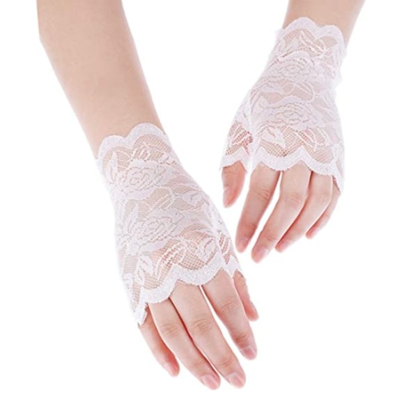 2 par spetshandskar, fingerlösa handskar i blomspets för kvinnor