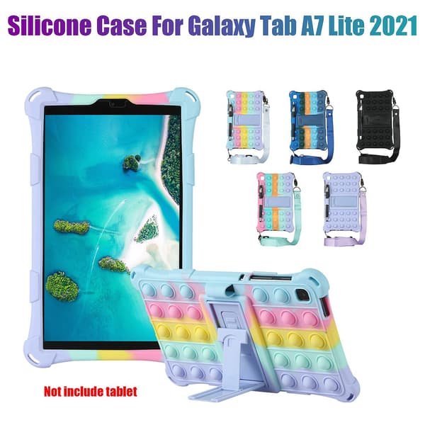 Tablettisuoja Tab A7 Lite 8,7 tuumaa 2021 T220 T225 Silikonikotelo Tablettiteline Kynällä ja Hihnalla (A)