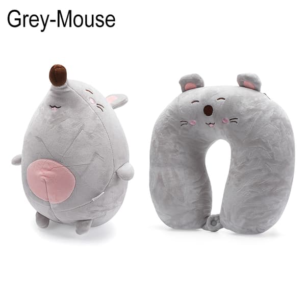 Plysjputer U-formet reisepute GRÅ MUS Grey Mouse