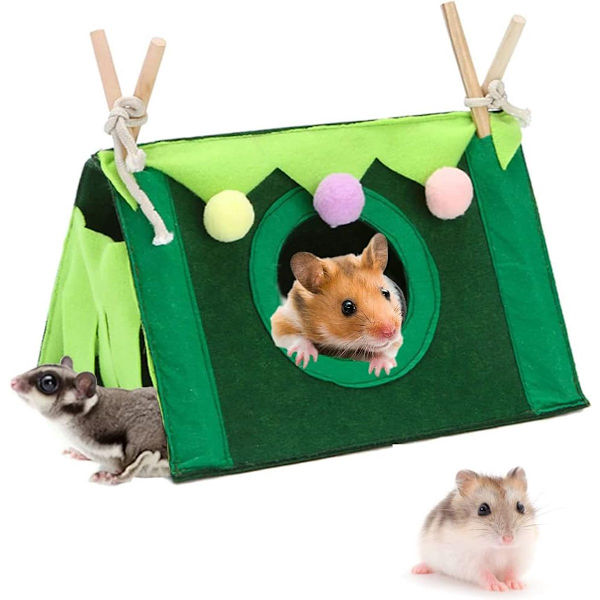 Træ Trekantstelt til Små Dyr, Marsvin & Hamster Gemmested, Grøn