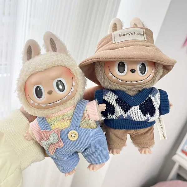 17 cm Søde Mini Plysdukke Klæder Outfit Tilbehør Til Korea Kpop Exo Labubu Idol Dukker Trøje Hoodie Tøj DIY Børn Gave 11 fit 17cm Labubu Doll