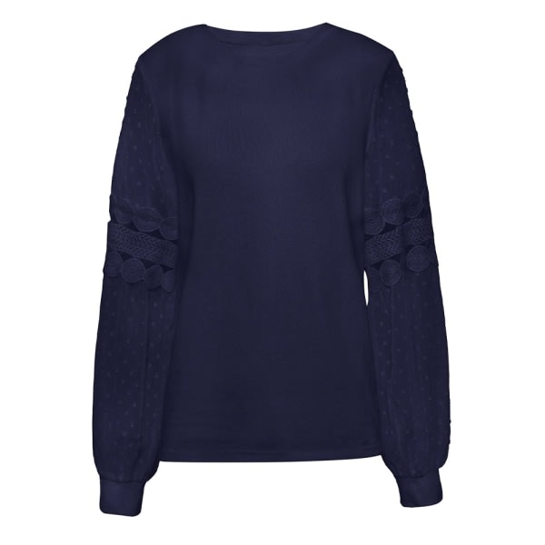 Trendiga blusar for kvinner ihåliga spetsar långärmade skjortor-marinblå S CDQ