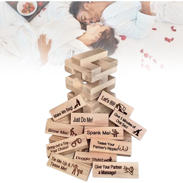 Naughty Block Tower Game - Roliga trästapelblock för par - Relationsbyggande leksak - Stygg present - Paraktiviteter