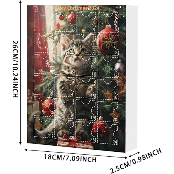Katte-Adventskalender 2024, 24 Dages Jule Nedtællingskalender med Søde Kattedukker, Juledekoration (YSJ)