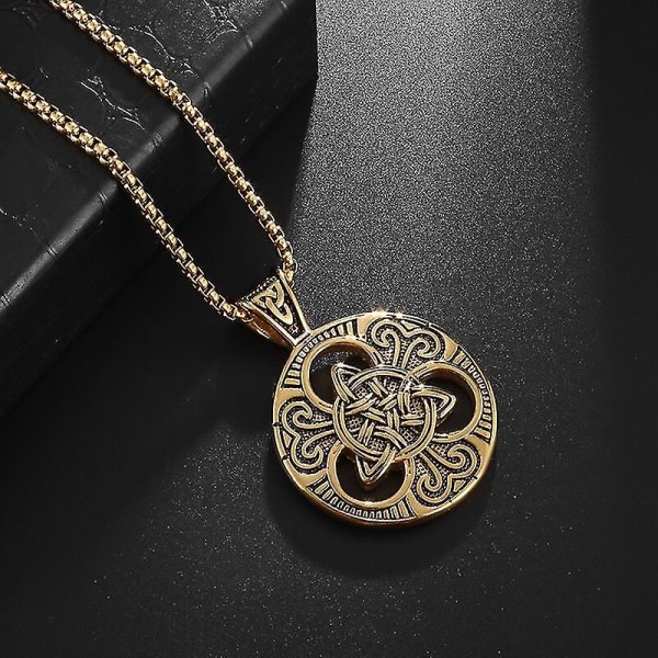 Viking Smycken Runt Celtic Knot Halsband For Män Nordic Rune Amulett Mode Tröja Halsband Present A6542-Gold