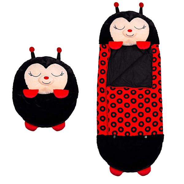 (optimerad kunskap) Mysig sovsäck för barn med dockor, mjuk pyjamas-napptäcke, 126*43cm, svart nyckelpiga-design 0.7