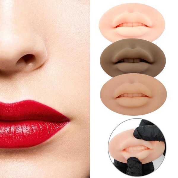 5D Silikon Ansigt Läppar Model Öva Skin Lip Makeup Kosmetisk Lysebrun