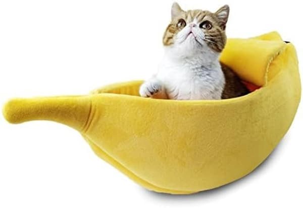 Banan Kattehule, Blød Plys Og Elastisk Skum, Halvåbent Betræk, Til Katte, Killinger, Kaniner Og Små Hunde, Gul, Medium