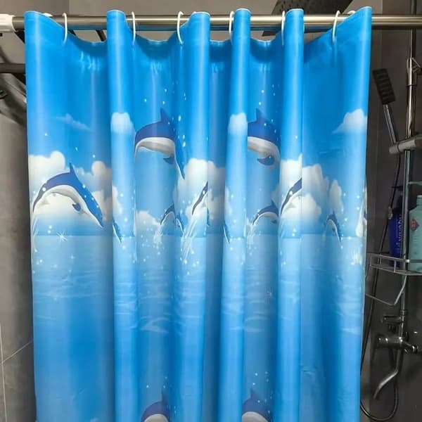 80-180cm Vattentätt duschdraperi PEVA, duschdraperi badrum med 12 krokar, mögelresistent_TF_TF Blå 120x180 cm