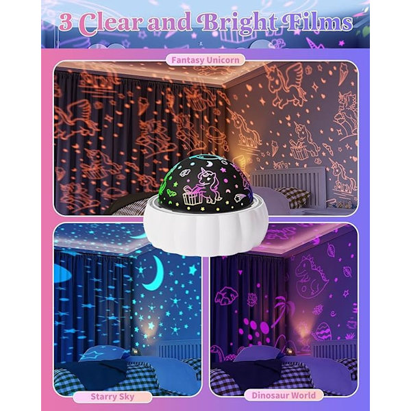 Starry Sky Projector for Kids - 3 Different Themes and 7 Light Modes - Rotates 360° for Magical Effect