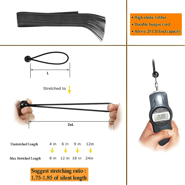 50 stk. Bungee-bolde, sort ledning til baldakinpresenning, UV-bestandig, med elastisk snor til baldakin, presenning, stropper, telt, stænger og ledninger BLACK WHITE(15CM)