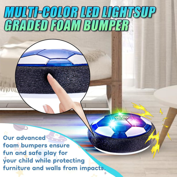 Hover Football Barnleksaker, USB Oppladingsbar Hover Ball Julklapp med fargeglada LED-lamper A