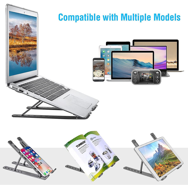 Bærbar stativ, justerbar aluminium ventilert, ergonomisk kjøler kompatibel med Macbook Air, hp, dell, 10-15.6