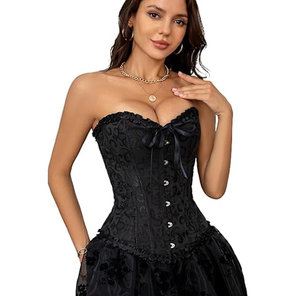 Korsetttopper for kvinner, Bustier Shapewear Lingeri, Lace Waist Push Up Bodysuit black L
