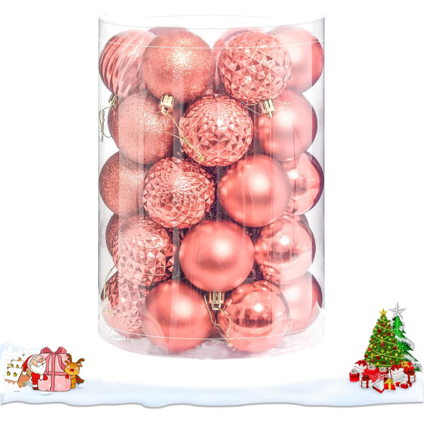 Juletræspynt til juletrædekorationer - 34 stk. Xmas Tree Hanging Ball, splintfri juletræspynt (roséguld, 2,36\"/6 cm, 34 stk.)