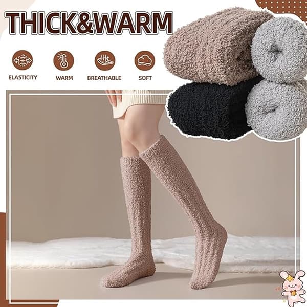 Pair, Socks, Knee-highs, Warm, Fluffy Fleece Socks, Women's Socks - Warm Winter Socks