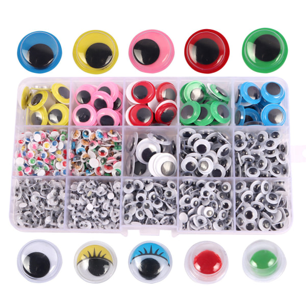 CDQ 1500 stykken 4/5/6/8/15 mm plastikksaker med plastikk, fargede rørliga ögon, manuella gjør-det-själv-tillbehör, forpackad