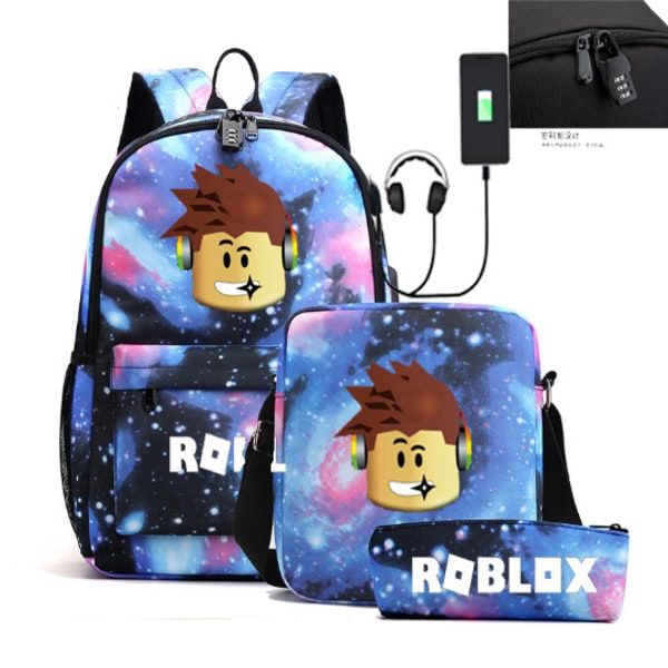 Roblox Rygsæk USB-opladning Rygsæk til mænd og kvinder Tredelt Starry Sky Model A CDQ