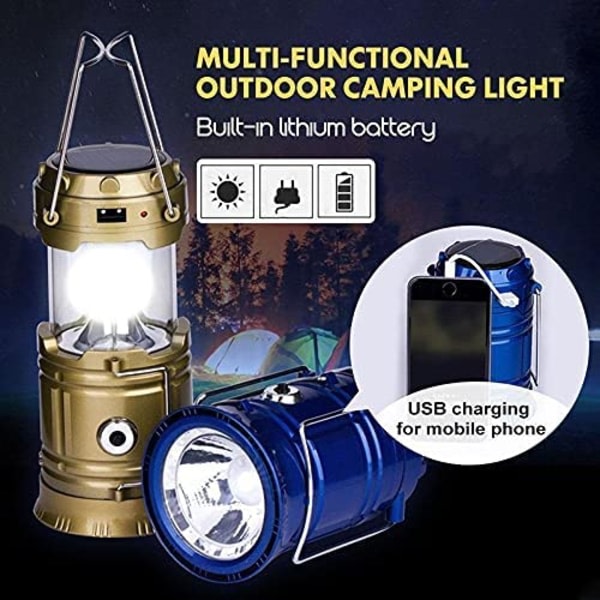 CDQ LED campinglykta, multifunktionssolljus, bärbar (blå)