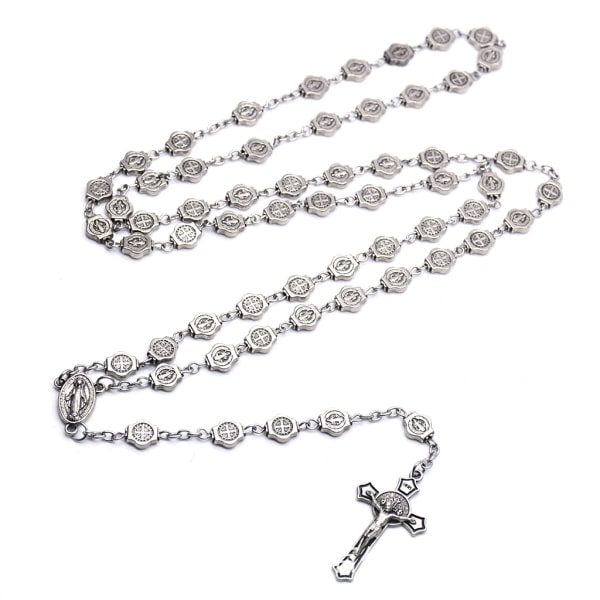 Rosenkrans för kors halsband krucifix hænger Jesus Kristus 8 mm pärlor Halsband prydnader Lämplig för kvinnor Män Christian Si szq