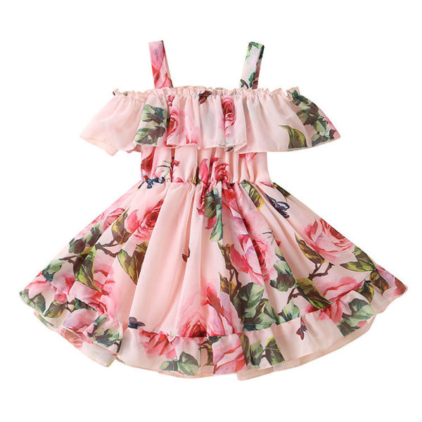 CDQ Girls Summer Chiffong Princess Kjole Floral Beachwear Sommerkjole