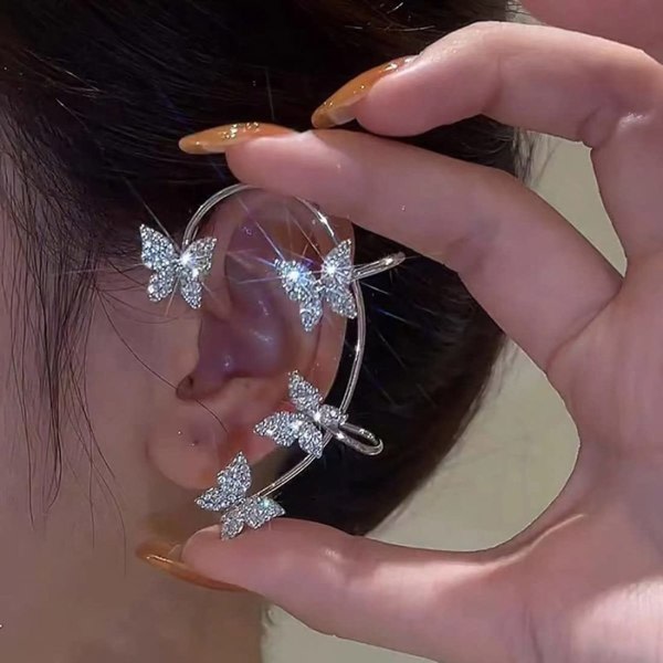 Sparkling Crystal Butterfly örhängen Öronklámmor, Vänster öra