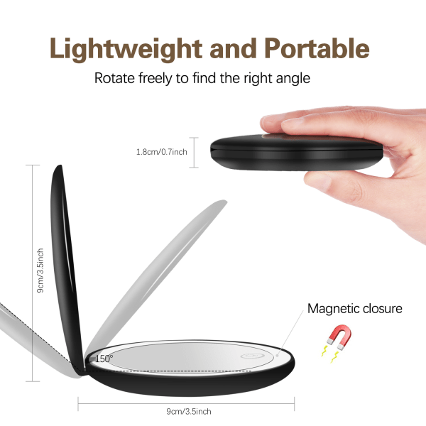 Led sminkspejl 1x/10x forstørrelse Genopladelig
