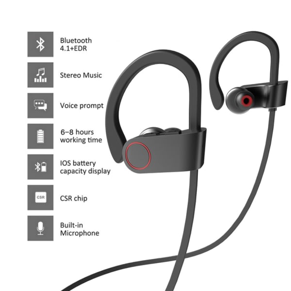 Bluetooth-hodetelefoner, løpehodetelefoner Trådløse hodetelefoner Vanntett sport hodetelefoner in-ear for treningsstudio/utendørs/sport/trening/yoga